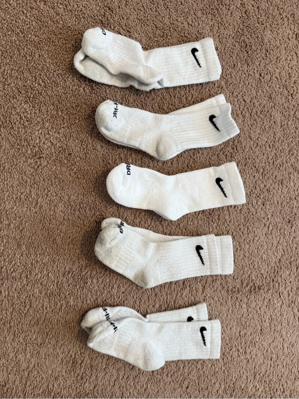 Nike White Crew Socks with Black Swoosh - 5 Pairs (Kids)